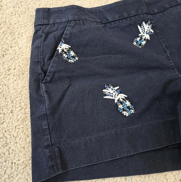 Loft Navy Pineapple Embroidered Beaded Women's Shorts Size 14 - Picture 2 of 12